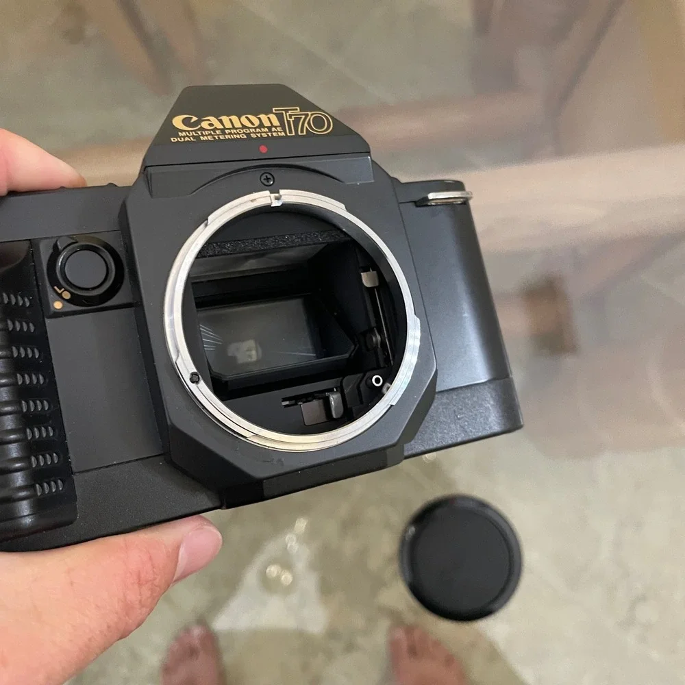 Canon T70 35mm SLR Film Camera Body Dual Metering System Black Made in Japan